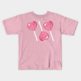 Three Glitter Pink Heart Lollipops Kids T-Shirt